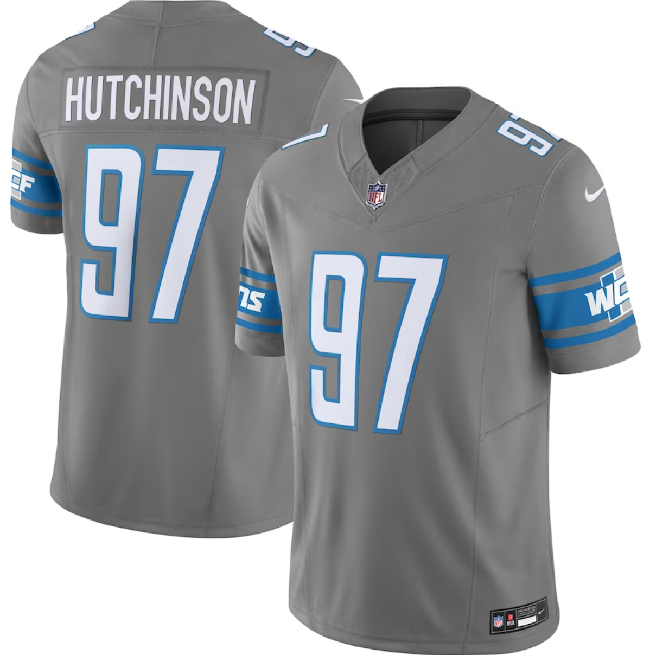 Men's Detroit Lions #97 Aidan Hutchinson Grey 2023 F.U.S.E. Vapor Untouchable Limited Football Stitched Jersey - Click Image to Close